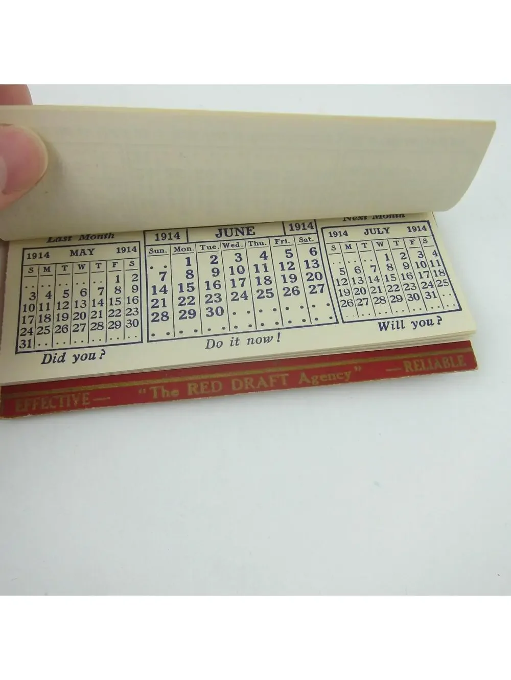 Antique 1914 Calendar Pad K. & M. Red Drafts Agency Debt Collection 4.75 x 2.5